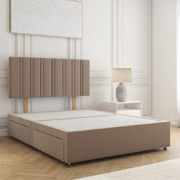 Bsspoke Sienna Divan Bed Set In Mink Plush Velvet 24Inch Headboard & No Mattress No Drawers In Single Double King 4Ft 6Ft
