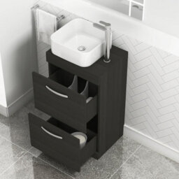 Royal Bathrooms 500mm Floor Standing Vanity Unit 2 Drawer Hale Black & Countertop Basin - Elena - thumbnail 3