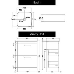 Royal Bathrooms 500mm Floor Standing Vanity Unit 2 Drawer Hale Black & Countertop Basin - Elena - thumbnail 6