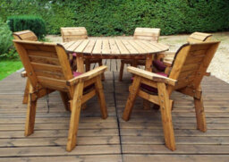 Charles Taylor 6 Seater Wooden Round Dining Table & Chairs Set Red Cushion - thumbnail 4