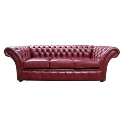 Chesterfield 3 Seater Old English Burgandy Leather Sofa Settee In Balmoral Style - image 1