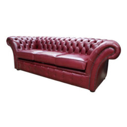 Chesterfield 3 Seater Old English Burgandy Leather Sofa Settee In Balmoral Style - thumbnail 3