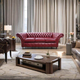 Chesterfield 3 Seater Old English Burgandy Leather Sofa Settee In Balmoral Style - thumbnail 4