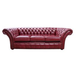Chesterfield 3 Seater Old English Burgandy Leather Sofa Settee In Balmoral Style - thumbnail 1