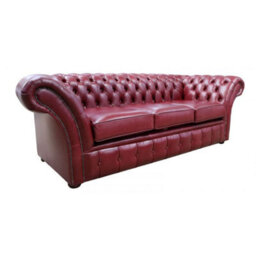 Chesterfield 3 Seater Old English Burgandy Leather Sofa Settee In Balmoral Style - thumbnail 2