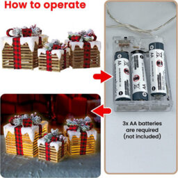 Netagon Set Of 3 Under Christmas Tree Festive Battery Operated Led Light Up Presents Gift Boxes- Red Tartan - thumbnail 5