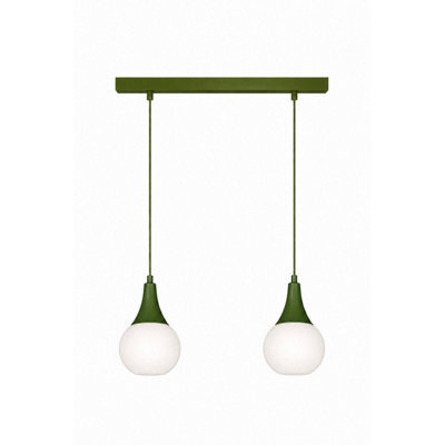 Luminosa Lighting Luminosa Lacrima Bar Pendant Ceiling Light Green White Glass Shade 2X E27 - image 1