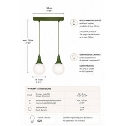 Luminosa Lighting Luminosa Lacrima Bar Pendant Ceiling Light Green White Glass Shade 2X E27 - thumbnail 4