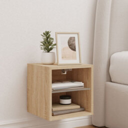 Berkfield Tv Wall Cabinet With Led Lights Sonoma Oak 30X28.5X30 Cm - thumbnail 4
