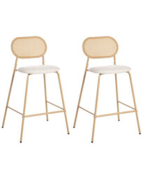 Wyld And Coco Luxeliving Set Of 2 Rattan-Look Bar Stools - Light Brown, Iron Frame, Fabric Seat (W57 X D52 X H102Cm) - thumbnail 3