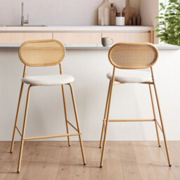 Wyld And Coco Luxeliving Set Of 2 Rattan-Look Bar Stools - Light Brown, Iron Frame, Fabric Seat (W57 X D52 X H102Cm) - thumbnail 2