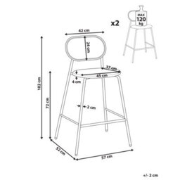 Wyld And Coco Luxeliving Set Of 2 Rattan-Look Bar Stools - Light Brown, Iron Frame, Fabric Seat (W57 X D52 X H102Cm) - thumbnail 5