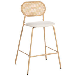 Wyld And Coco Luxeliving Set Of 2 Rattan-Look Bar Stools - Light Brown, Iron Frame, Fabric Seat (W57 X D52 X H102Cm) - thumbnail 4