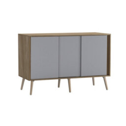 Urbn-Living Urbnliving 3-Door Sliding Cabinet Sideboard Oak Carcass With Grey Doors Storage Organiser Home Cupboard Pine Wooden Legs