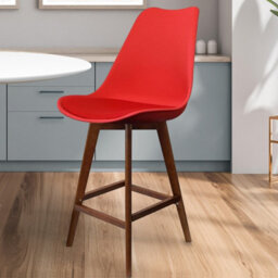 Fusion Living Soho Red Plastic Bar Stool With Dark Wood Legs - thumbnail 2