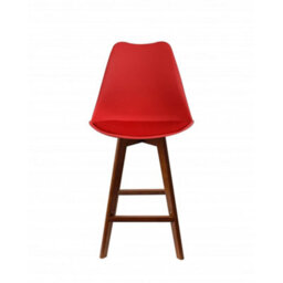 Fusion Living Soho Red Plastic Bar Stool With Dark Wood Legs - thumbnail 4