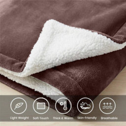 Moonlight Bedding Sherpa Fleece Throw Blanket Coffee Single Soft Thick & Fluffy Reversible Throw For Sofa, Bed & Travel Blanket - thumbnail 3