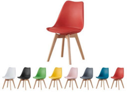 Mof Set Of 4 Red Dining Chairs Wooden Legs Soft Cushion Pad Stylish Deluxe Retro Lounge Dining Office Eva - thumbnail 2