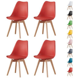 Mof Set Of 4 Red Dining Chairs Wooden Legs Soft Cushion Pad Stylish Deluxe Retro Lounge Dining Office Eva