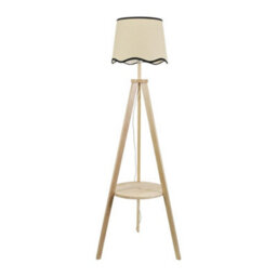 Valuelights Morrigan Natural Wood Shelf Tripod Floor Lamp With Black Trim Scallop Shade And Bulb - thumbnail 2