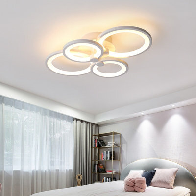 Darphe Nordic 6-Ring Led Semi-Flush Mount Ceiling Light - White Metal & Acrylic Dimmable Fixture - image 1