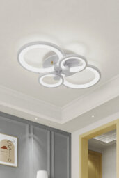 Darphe Nordic 6-Ring Led Semi-Flush Mount Ceiling Light - White Metal & Acrylic Dimmable Fixture - thumbnail 3