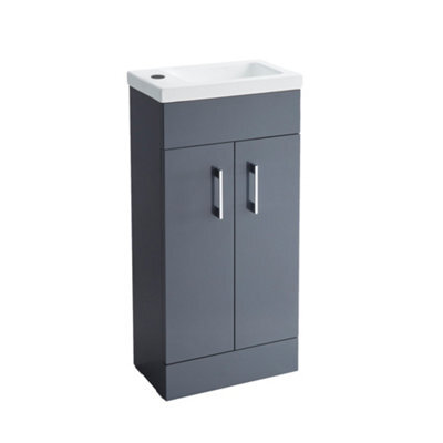 FNX Bathrooms Anthracite 400mm Square Basin Vanity Unit Bathroom Compact Cloakroom Furniture - image 1
