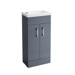 FNX Bathrooms Anthracite 400mm Square Basin Vanity Unit Bathroom Compact Cloakroom Furniture - thumbnail 1
