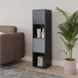 Urbn-Living Urbnliving 119Cm Height 4 Cube Bookcase Black Wooden Grey Door Metal Handle Display Storage Shelf - thumbnail 2