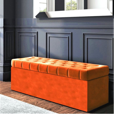 150Cm Sd Ottoman Storage Box, Burnt Orange Velvet Upholstered Chesterfield Storage Ottoman Box - image 1