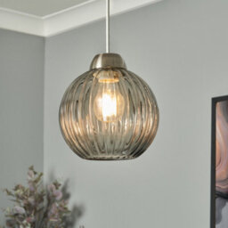 Litecraft Clara Smoke Ribbed Glass Easy Fit Lamp Shade - thumbnail 1