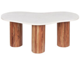 Beliani Oval Marble Top Coffee Table 90 X 45 Cm, Acacia Wood Legs - thumbnail 1