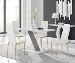 Furniturebox Uk Monza 4 White/grey Dining Table & 4 White Gold Leg Milan Chairs