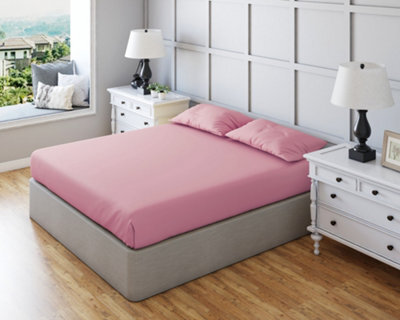Fitted Sheet Polycotton Plain Dyed Extra Deep 25Cm Bed Linen Pink - image 1