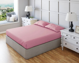Fitted Sheet Polycotton Plain Dyed Extra Deep 25Cm Bed Linen Pink - thumbnail 1