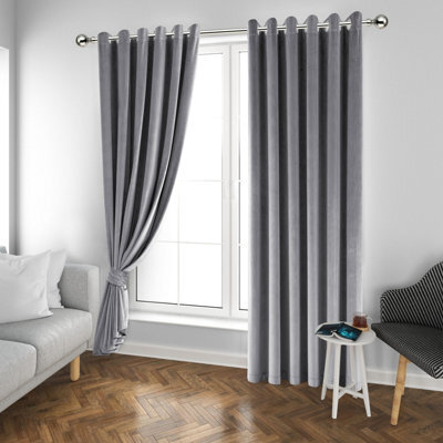 Ameha Grey Velvet Curtain Ready Made Eyelet Blackout Thick Thermal Insulated Curtain Pair 90''x90'' With Tiebacks Home Decor Uk - image 1