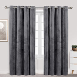 Ameha Grey Velvet Curtain Ready Made Eyelet Blackout Thick Thermal Insulated Curtain Pair 90''x90'' With Tiebacks Home Decor Uk - thumbnail 6