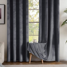 Ameha Grey Velvet Curtain Ready Made Eyelet Blackout Thick Thermal Insulated Curtain Pair 90''x90'' With Tiebacks Home Decor Uk - thumbnail 4