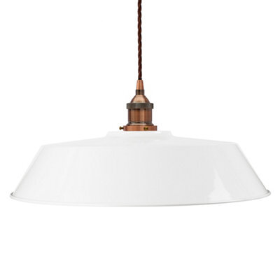 White Large Chancery Painted Dome Pendant Light With Antique Copper Lamp Holder And Brown Twisted Cable - Se Home - image 1