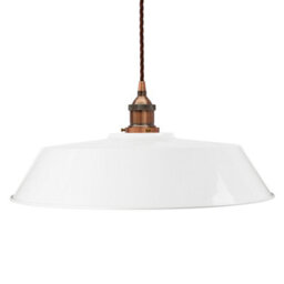 White Large Chancery Painted Dome Pendant Light With Antique Copper Lamp Holder And Brown Twisted Cable - Se Home - thumbnail 1