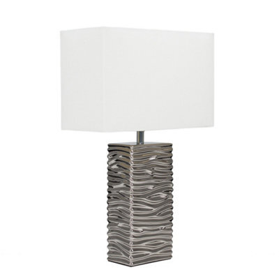 Valuelights Etienne Modern Silver Ripple Effect Ceramic Table Lamp With White Light Shade And Led Bulb - image 1