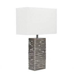 Valuelights Etienne Modern Silver Ripple Effect Ceramic Table Lamp With White Light Shade And Led Bulb - thumbnail 1