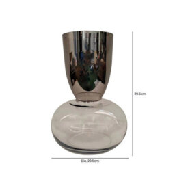 Vanity Living 29.5Cm Chrome & Clear Round Base Glass Vase, Decorative Glass Vase For Living Room - thumbnail 3