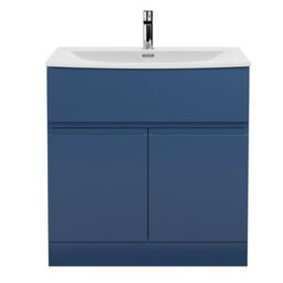 Hudson Reed Urban Satin Blue Floor Standing 2 Door Vanity Unit And Curved Basin With Silent Close, 860 X 810 X 395 - thumbnail 4