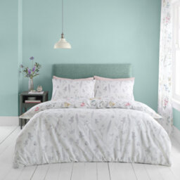 Catherine Lansfield Bedding Emilia Floral Reversible Double Duvet Cover Set With Pillowcases White Green - thumbnail 2