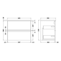 Hudson Reed Urban Satin Grey Wall Hung 2 Drawer Vanity Unit And Worktop With Silent Close, 518 X 605 X 390 - thumbnail 2