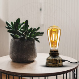 Ledsone Vintage Industrial Table Lamp Retro Water Pipe Style, Metal, E27, On/off Switch, Brushed Copper With Bulb - thumbnail 3