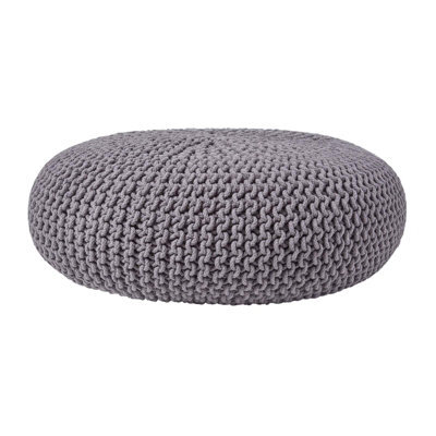 Homescapes Dark Grey Large Round Cotton Knitted Pouffe Footstool - image 1