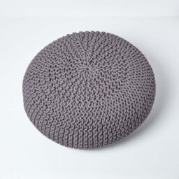 Homescapes Dark Grey Large Round Cotton Knitted Pouffe Footstool - thumbnail 3