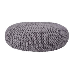 Homescapes Dark Grey Large Round Cotton Knitted Pouffe Footstool - thumbnail 1